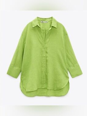 Zara Button Down Bright Lime Green Linen (SKU692)